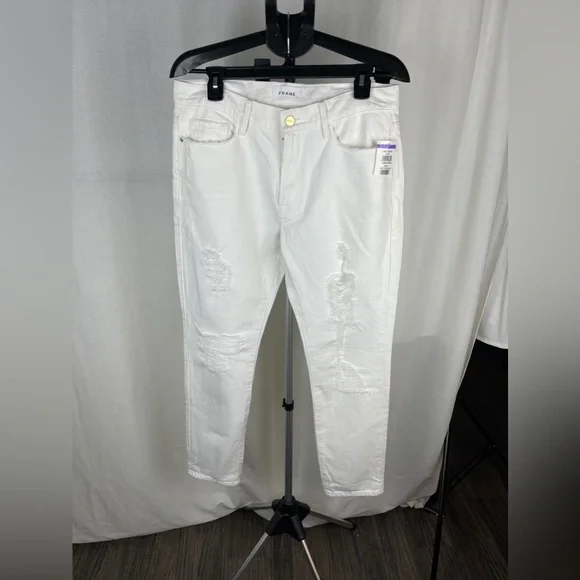 Frame Mid-Rise Distressed Boyfriend White Jeans Size 27 (4) NWT - Picture 9 of 12